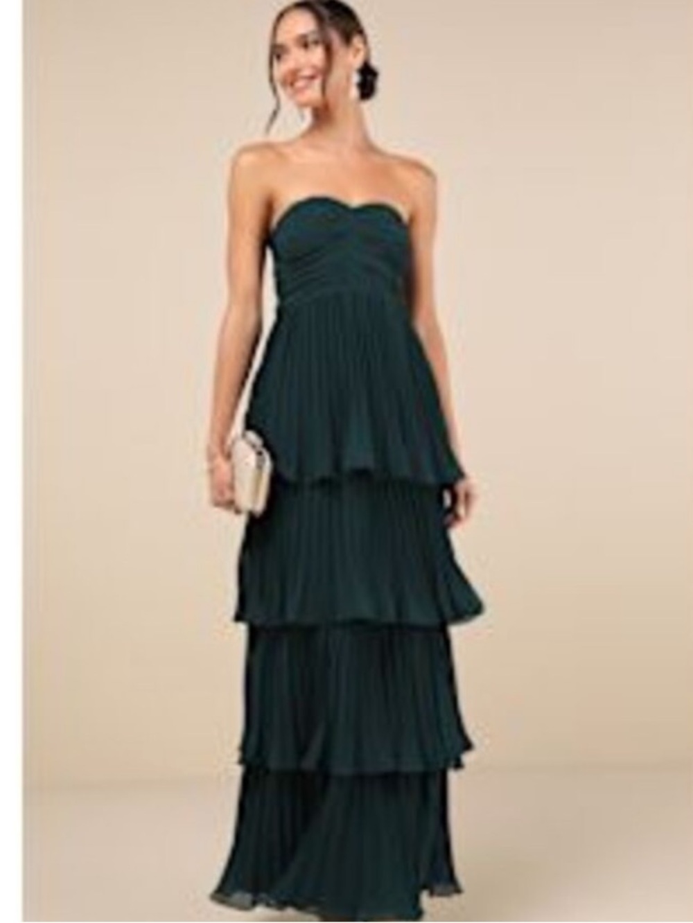 New Lulus Seriously, sensational Tiered Emerald Maxi Dress Sz Medium